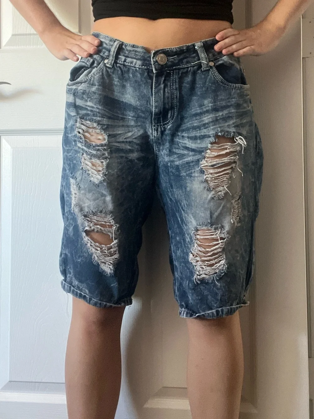Thrill Distressed Denim Shorts